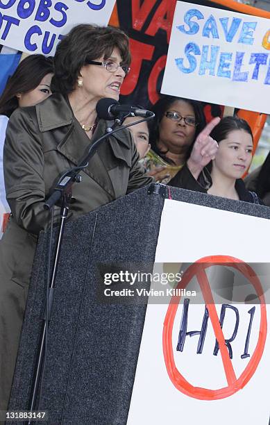 Congresswoman Lucille Roybal-Allard speaks at the Downtown Los Angeles Rally In Opposition Of HR1 With Mayor Antonio Villaraigosa at Edward Roybal...