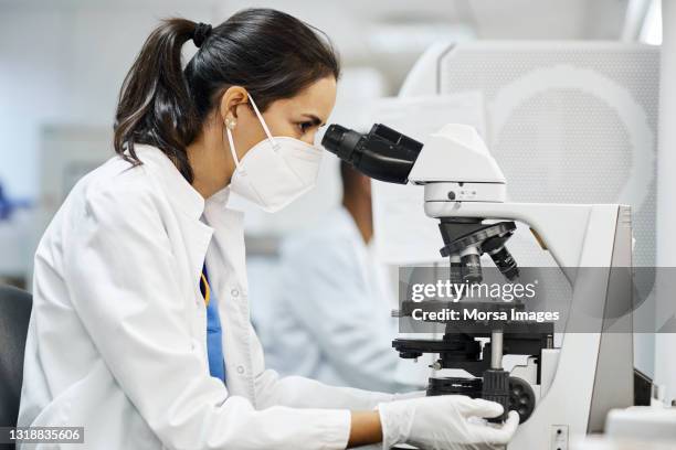 female doctor doing research in laboratory - coronavirus test stockfoto's en -beelden