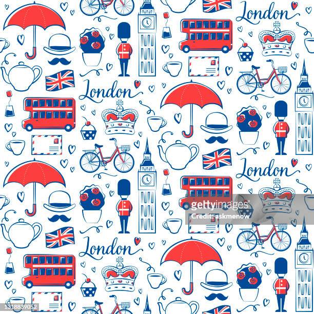nahtloses muster mit london-symbolen - british royal guard stock-grafiken, -clipart, -cartoons und -symbole