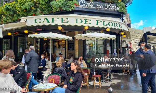 View at the 'Café de Flore' in Saint-Germain-des-Pres on May 19, 2021 in Paris, France. The country is taking steps to ease the lockdown measures...