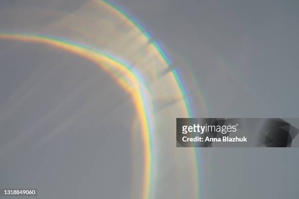 trendy photography effect of sun light rainbow water reflection over gray background for overlay - riflesso foto e immagini stock