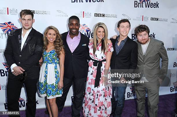 James Durbin, Haley Reinhart, Jacob Lusk, Lauren Alaina, Scotty McCreery and Casey Abrams attend the Champagne Launch Of 2011 BritWeek at British...