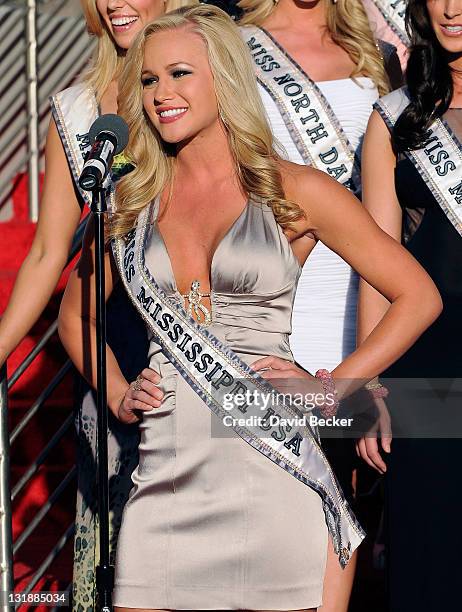 Miss Mississippi USA Keeley Patterson arrives for the 2011 Miss USA pageant at the Planet Hollywood Resort & Casino on June 6, 2011 in Las Vegas,...