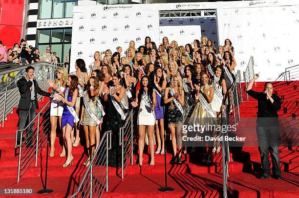 Singer Jeff Timmons and The 2011 Miss USA contestants at the Planet Hollywood Resort & Casino on June 6, 2011 in Las Vegas, Nevada.