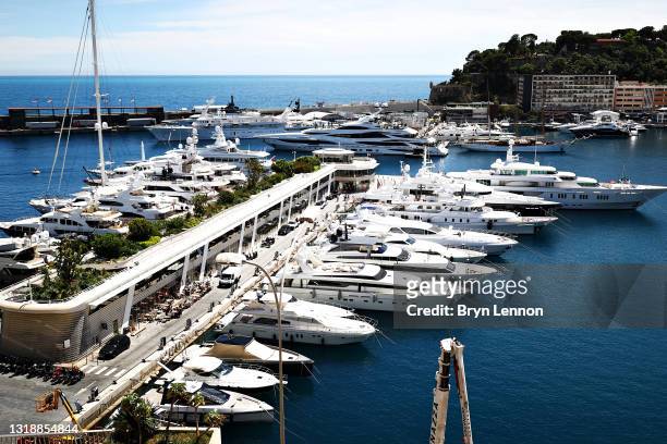 General view of the harbour during previews ahead of the F1 Grand Prix of Monaco at Circuit de Monaco on May 19, 2021 in Monte-Carlo, Monaco.