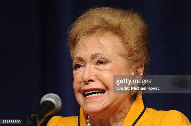 Author Mary Higgins Clark speaks onstage at day 2 of the 16th Annual Los Angeles Times Festival of Books held at USC on May 1, 2011 in Los Angeles,...