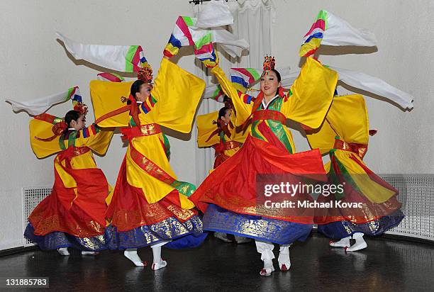 Korean Dancers perform onstage at day 2 of the 16th Annual Los Angeles Times Festival of Books held at USC on May 1, 2011 in Los Angeles, California.