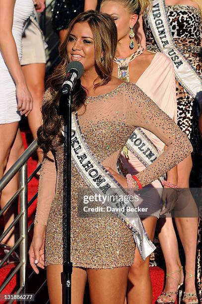 Miss Oklahoma USA Kaitlyn Smith arrives for the 2011 Miss USA pageant at the Planet Hollywood Resort & Casino on June 6, 2011 in Las Vegas, Nevada.