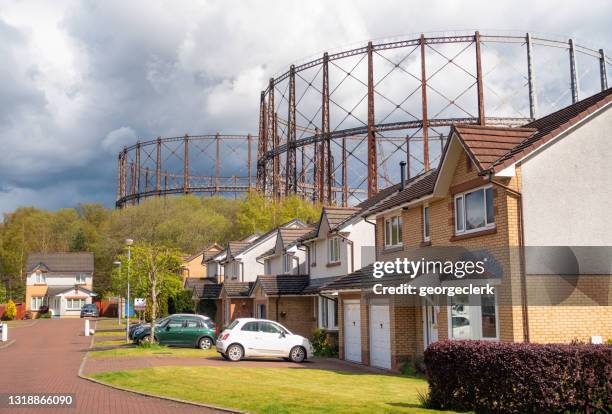 modern housing estate - gas container stock pictures, royalty-free photos & images