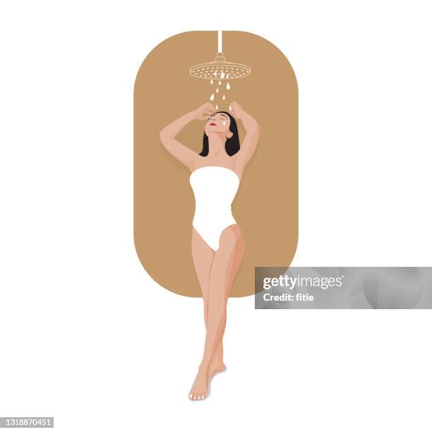 vektor-illustration von nackten frauen nehmen eine dusche. - dusche frau stock-grafiken, -clipart, -cartoons und -symbole