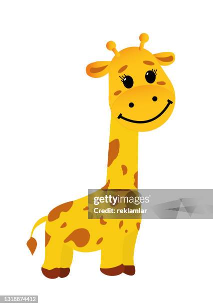 bildbanksillustrationer, clip art samt tecknat material och ikoner med rolig leende giraff - vektor illustration isolerad - giraff