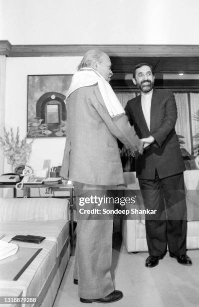 Indian Prime Minister P V Narsimha Rao meets Iran Foreign Minister Ali Akbar Velayati in New Delhi on January 02, 1995.