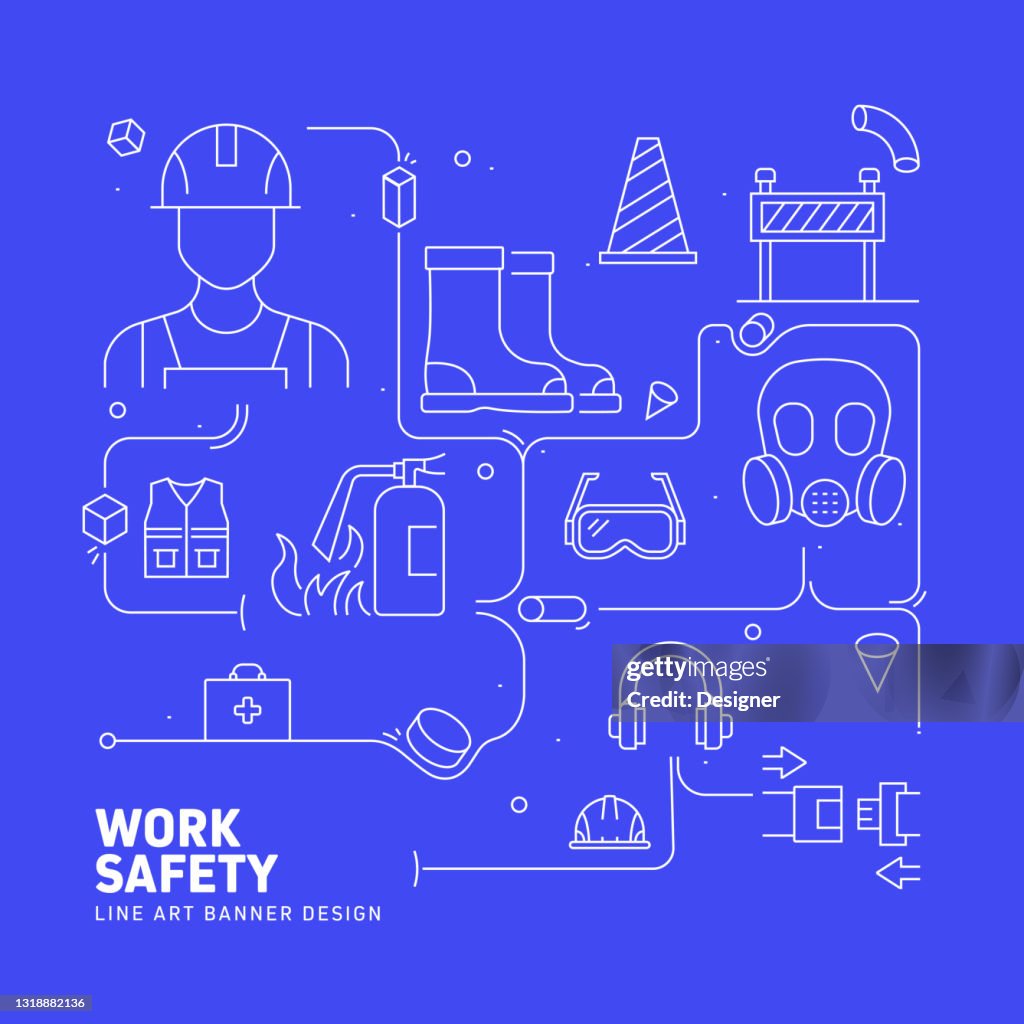 Safety Line Designs Work Safety Related Modern Line Style Vector Illustration High-Res ...
