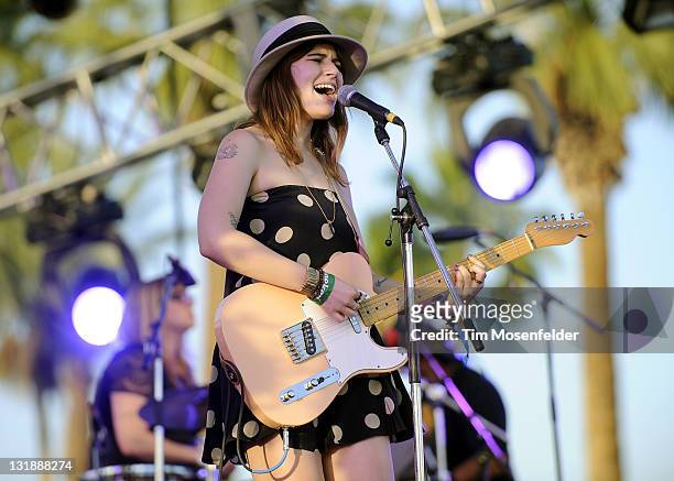 Bethany Cosentino of Best Coast performs as part of the 2011 Coachella Valley Music & Arts Festival at the Empire Polo Field on April 17, 2011 in...