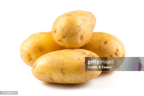 new potato isolated on white background close up - nieuwe aardappel stockfoto's en -beelden