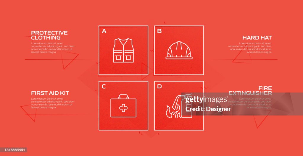 Modelo infográfico do processo relacionado à segurança do trabalho. Gráfico de cronograma do processo. Layout de fluxo de trabalho com ícones lineares