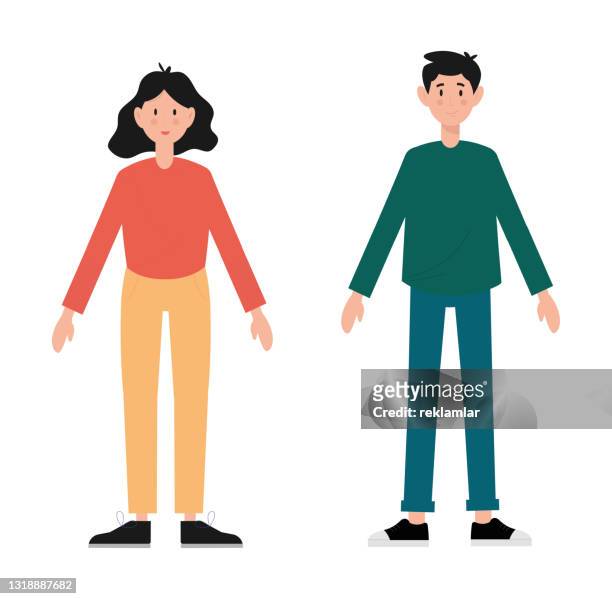 Man And Woman Standing With Outstretched Arms Cartoon Style People Avatar  Flat Vector Character Design Illustration Set Isolated On White Background  High-Res Vector Graphic - Getty Images