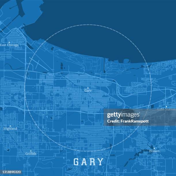 gary in city vector road map blue text - indiana lake stock illustrations