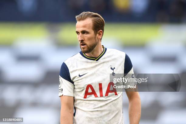 Harry Kane of Tottenham Hotspur looks on during the Premier League match between Tottenham Hotspur and Aston Villa at Tottenham Hotspur Stadium on...