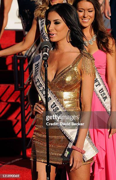 Miss Texas USA Ana Christina Rodriguez arrives for the 2011 Miss USA pageant at the Planet Hollywood Resort & Casino on June 6, 2011 in Las Vegas,...