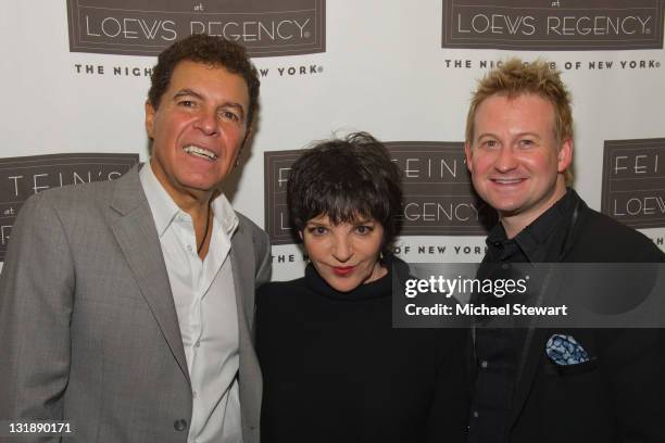 Clint Holmes, Liza Minnelli and Johnny Rogers attend Clint Holmes' performance at Feinstein's at Loews Regency Ballroom on April 19, 2011 in New York...