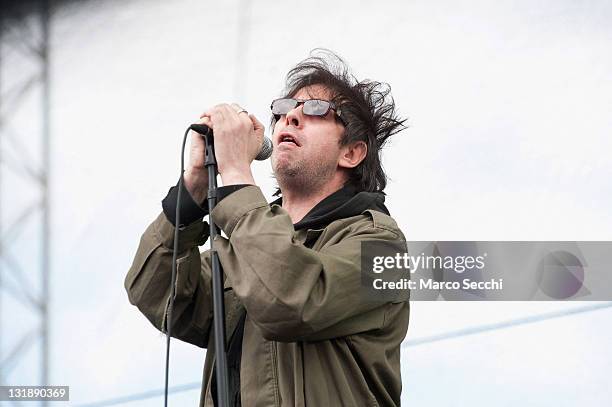 Lead singer of Echo and the Bunnymen Ian McCulloch performs during the 2011 Heineken Jammin' Festival at Parco San Giuliano on June 9, 2011 in...