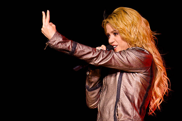 Colombian singer Shakira performs on stage at Vicente Calderon Stadium on June 3, 2011 in Madrid, Spain.