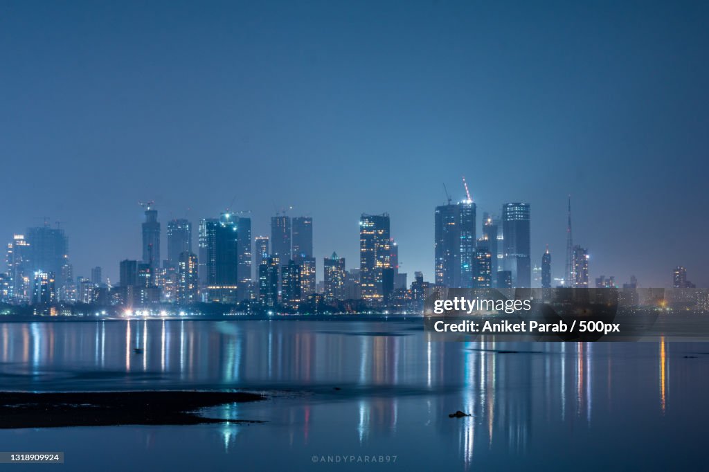 The city reflected on the sea,Mumbai,Maharashtra,India