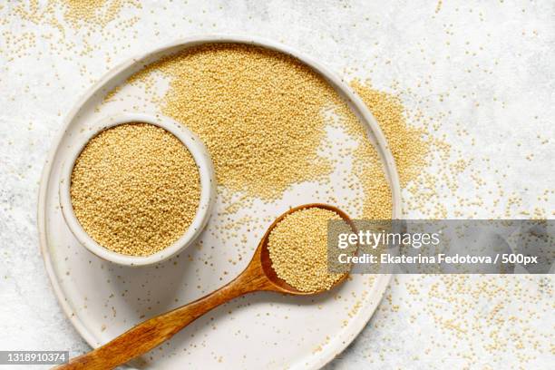 directly above shot of rice in bowl on table - amarant stock pictures, royalty-free photos & images