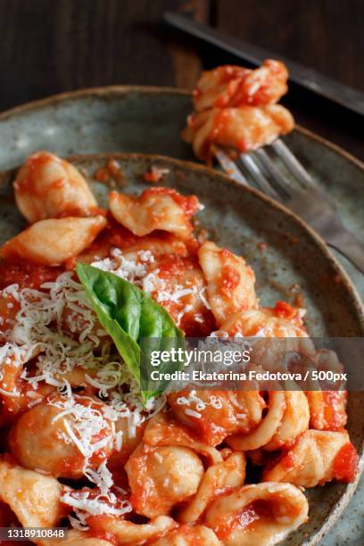 close-up of meat in plate on table - sugo pomodoro stock-fotos und bilder