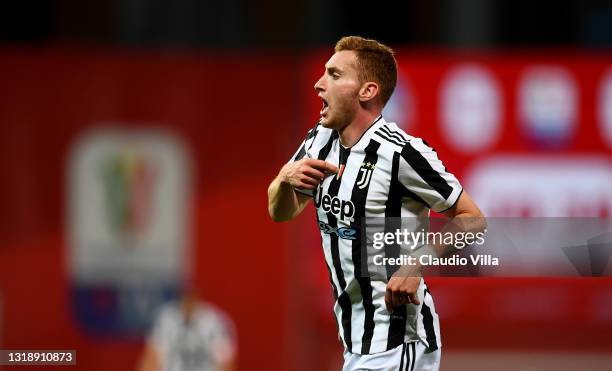 Dejan Kulusevski of Juventus celebrates after scoring their sides first goal during the TIMVISION Cup Final between Atalanta BC and Juventus on May...