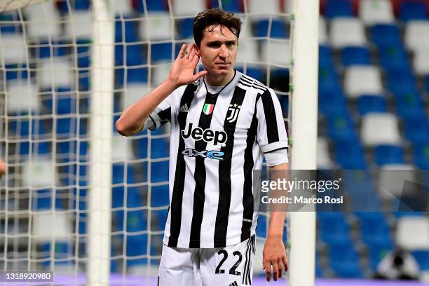 Federico Chiesa of Juventus celebrates after scoring their sides second goal during the TIMVISION Cup Final between Atalanta BC and Juventus on May...