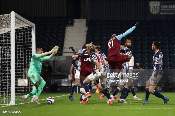 Angelo Ogbonna of West Ham United scores his team's second goal during the Premier League match between West Bromwich Albion and West Ham United at...
