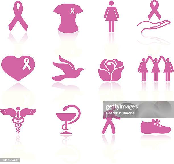 breast cancer awareness and support royalty free vector icon set - stick figure woman stock illustrations