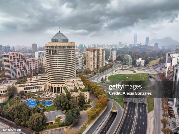 santiago de chile on an autumn day - san cristóbal hill chile stock pictures, royalty-free photos & images