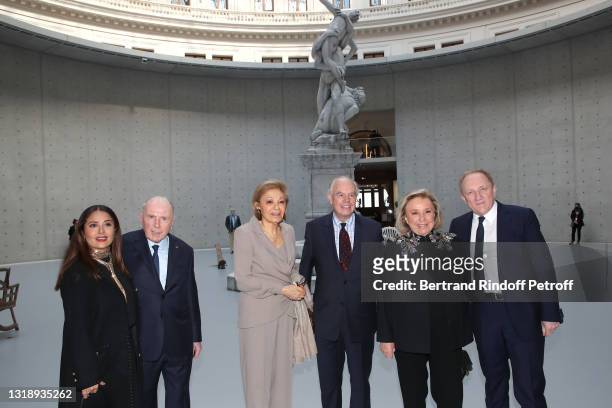 Salma Hayek, François Pinault, Farah Pahlavi, Frederic Mitterrand, Maryvonne Pinault and CEO of Kering Group, François-Henri Pinault attend the...