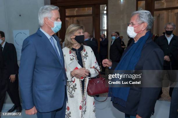 Michel Barnier, Isabelle Barnier and Jean-Louis Debre attend the " Bourse de Commerce - Pinault Collection, Modern Art Foundation " Opening Night on...