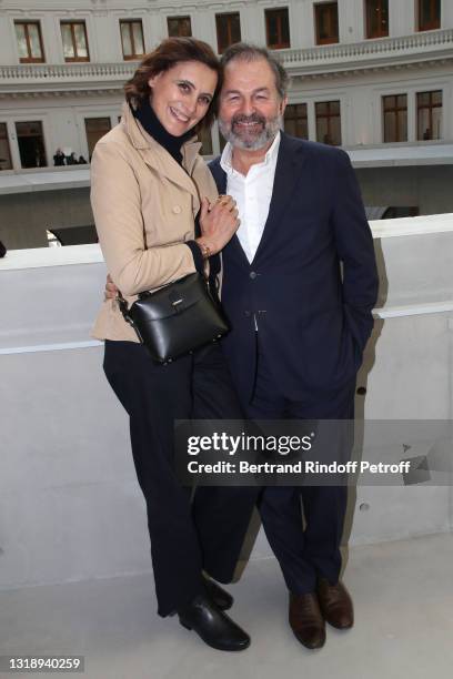 Ines de la Fressange and Denis Olivennes attend the "Bourse de Commerce - Pinault Collection, Modern Art Foundation" Opening Night on May 19, 2021 in...