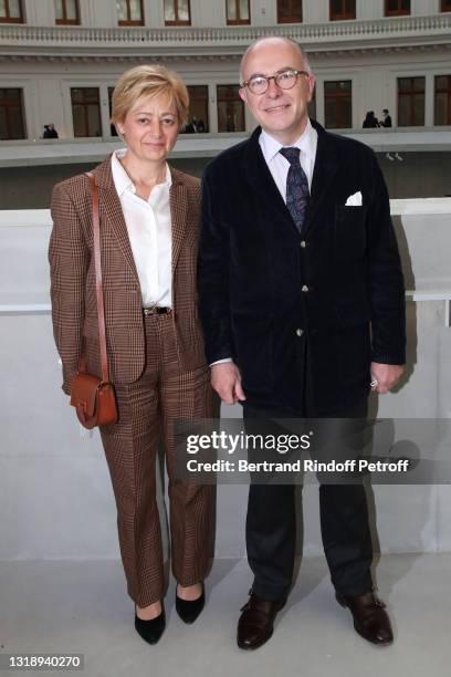 Bernard Cazeneuve and his wife Veronique Cazeneuve attend the "Bourse de Commerce - Pinault Collection, Modern Art Foundation" Opening Night on May...