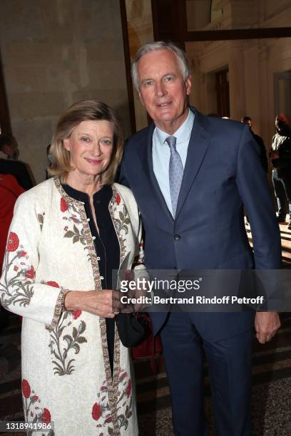 Michel Barnier and his wife Isabelle attend the "Bourse de Commerce - Pinault Collection, Modern Art Foundation" Opening Night on May 19, 2021 in...