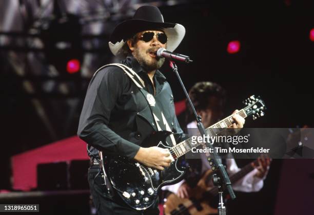 Hank Williams Jr. Performs at Shoreline Amphitheatre on October 4, 1997 in Mountain View, California.