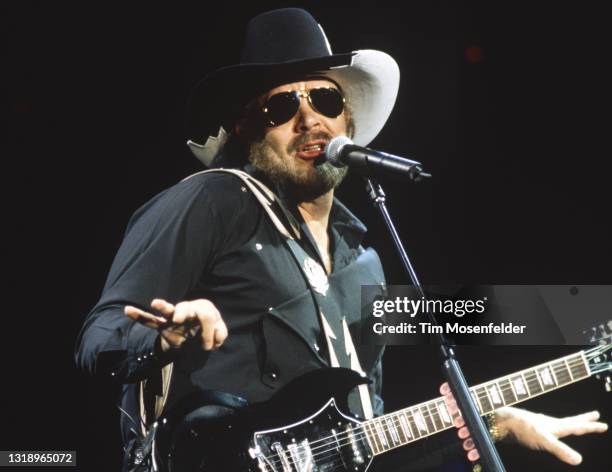 Hank Williams Jr. Performs at Shoreline Amphitheatre on October 4, 1997 in Mountain View, California.