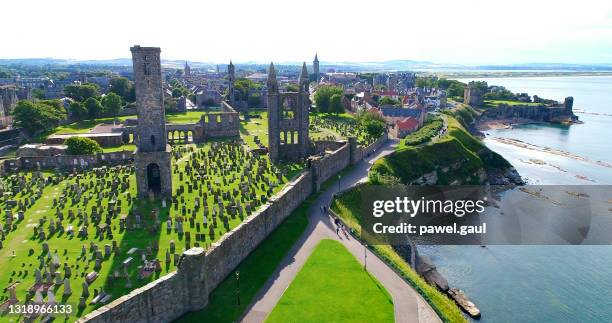 aerial view of st. andrews fife scotland - st andrews scotland stock pictures, royalty-free photos & images