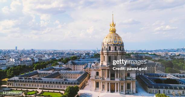 aerial of paris skyline with les invalides - hotel des invalides stock pictures, royalty-free photos & images