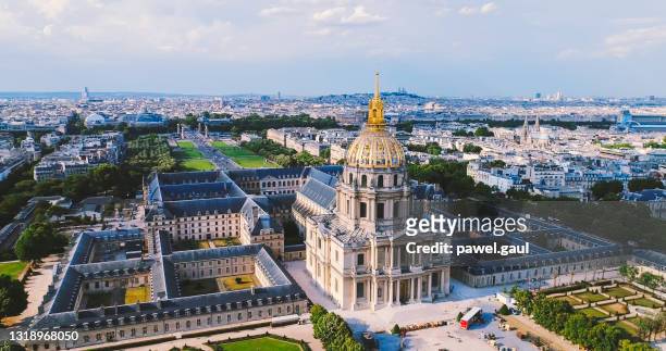 aerial of paris skyline with les invalides - paris france skyline stock pictures, royalty-free photos & images