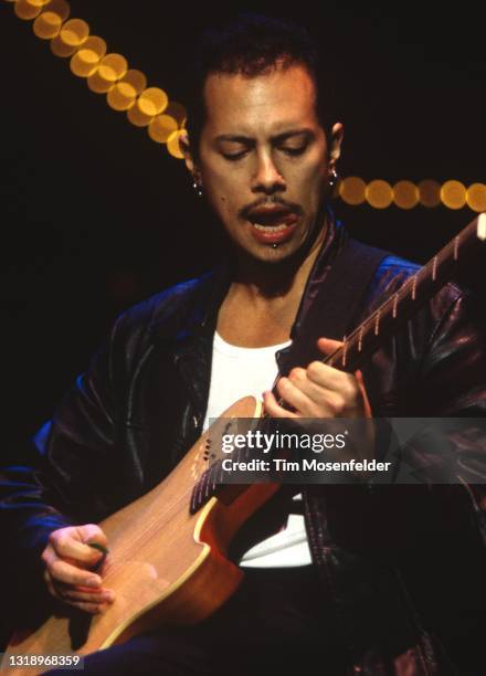 Kirk Hammett of Metallica performs during Neil Young's Annual Bridge School benefit at Shoreline Amphitheatre on October 18, 1997 in Mountain View,...