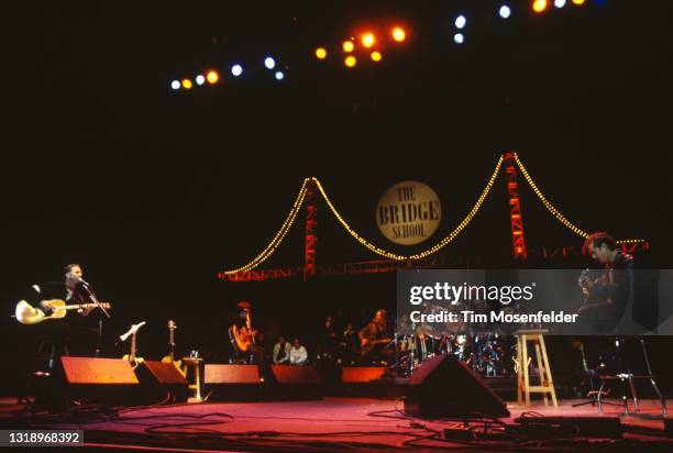 James Hetfield, Jason Newsted, Lars Ulrich, and Kirk Hammett of Metallica perform during Neil Young's Annual Bridge School benefit at Shoreline...