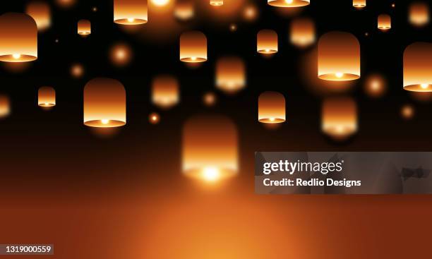 sky paper lanterns at night stock illustration - floating lanterns stock illustrations