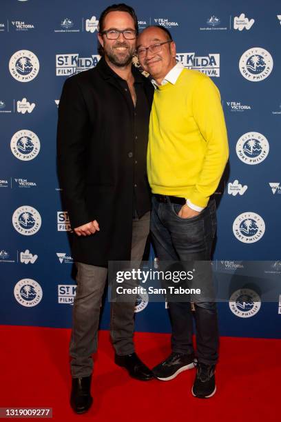 Sullivan Stapleton and Tony Ayers attends opening night of the St Kilda Film Festival at the Astor Theatre on May 20, 2021 in Melbourne, Australia.