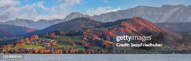 salzkammergut attersee weyregg panorama - attersee stock pictures, royalty-free photos & images